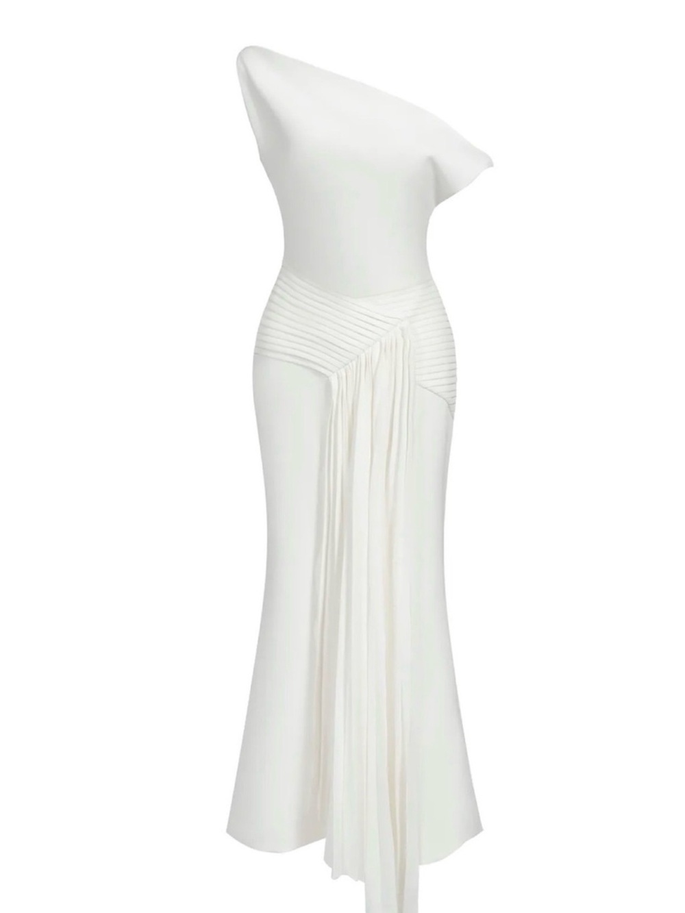 One-Shoulder Ivory evening gown with draped front
